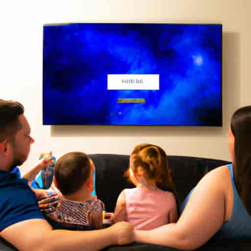 Famille regardant Disney+ sur leur télévision intelligente