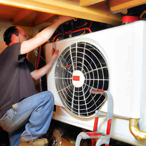 Installation d'une pompe à chaleur à 1 euro dans une cave par un technicien certifié.