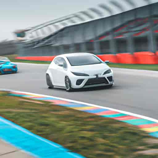 La voiture de course Cupra en action sur la piste, entourée d'autres voitures de course.