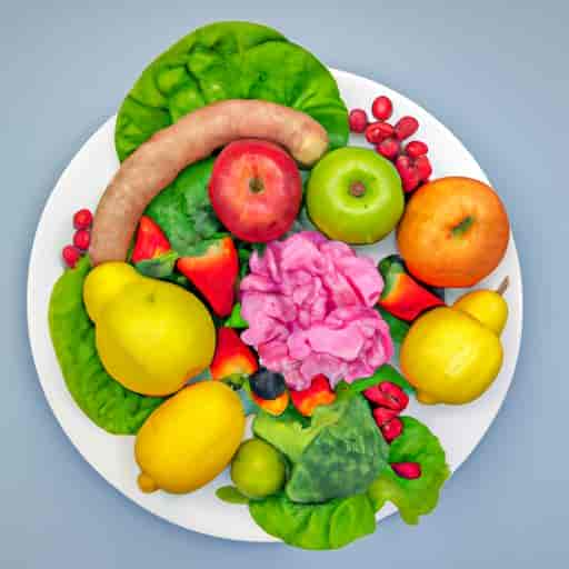 Une assiette de fruits et légumes colorés symbolisant une alimentation équilibrée pour prévenir le cancer de l'estomac.