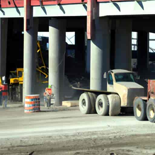 Chantier de construction avec ouvriers et équipements