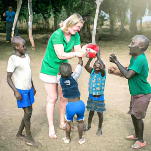 Un bénévole joue avec des enfants dans un orphelinat à l'étranger