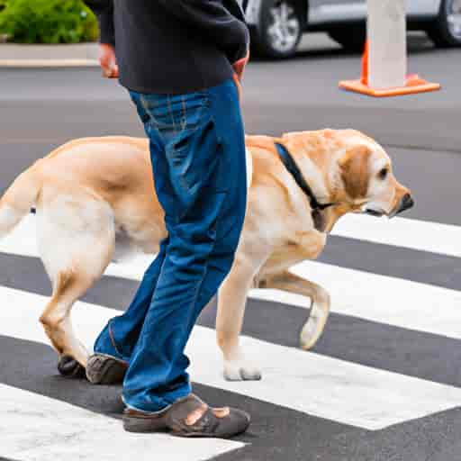 Un éducateur canin apprend à un chien guide comment traverser la rue