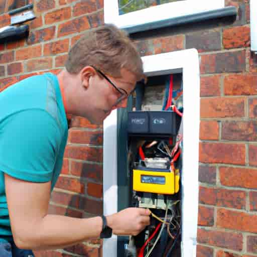 Technicien EDF installant un compteur chez un client