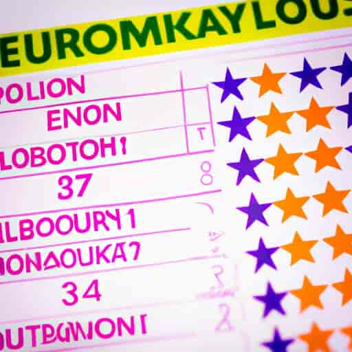 Un ticket de loterie Euromillions illustrant les règles du jeu avec des numéros et des étoiles.