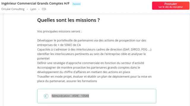 Exemple d’offre d’emploi attractive pour recruter un commercial précisant une fourchette de salaire