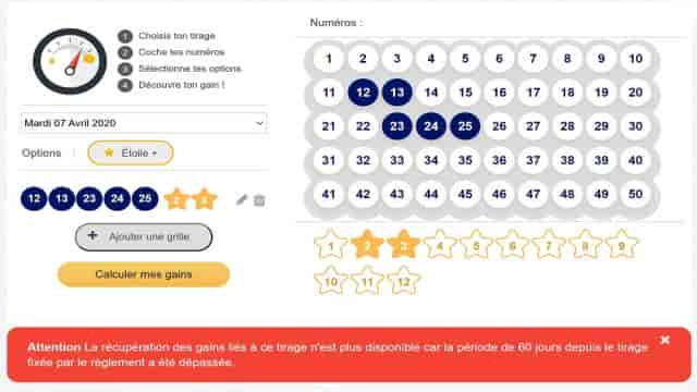 calculateur de gains avec un tirage non réclamé