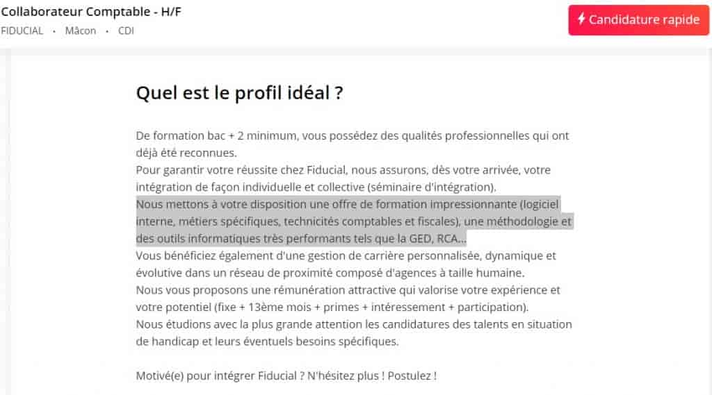 Exemple d’offre d’emploi attractive pour recruter un comptable proposant une formation