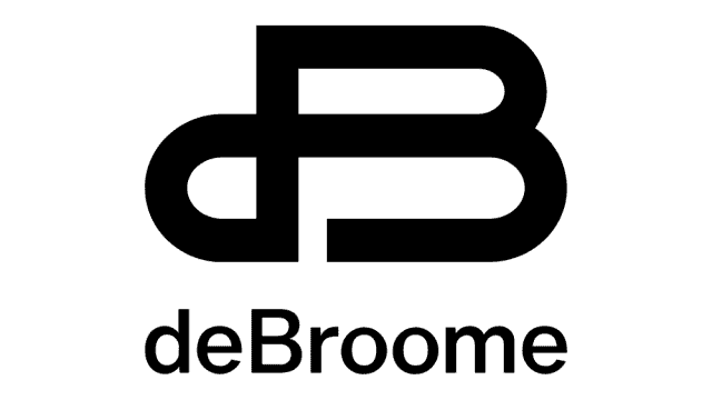 deBroome's primary logotype in black and white