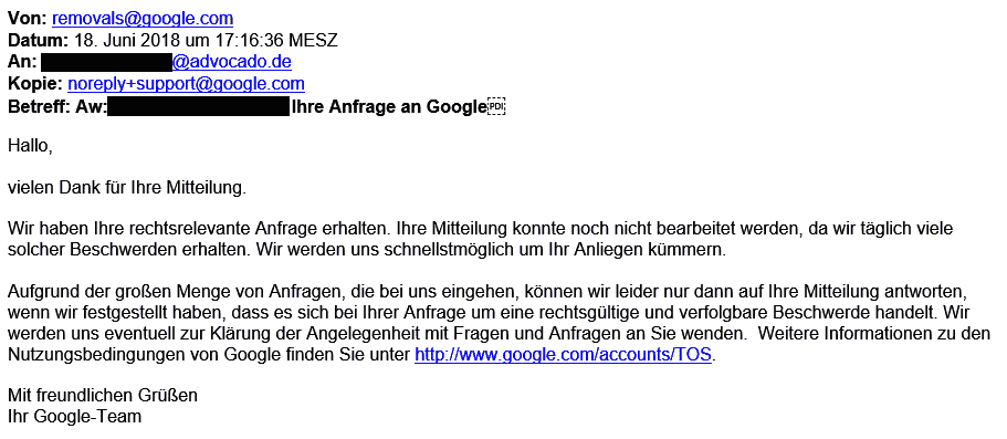 Meldung über das Formular