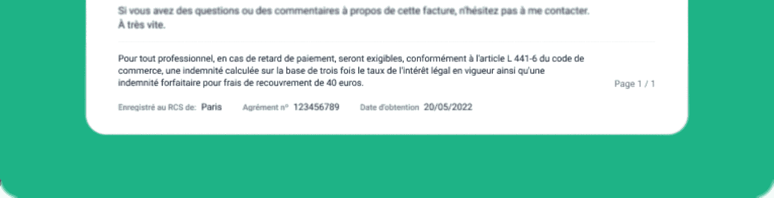 modèle de facture auto entrepreneur précisant les mentions obligatoires pour un retard de paiement