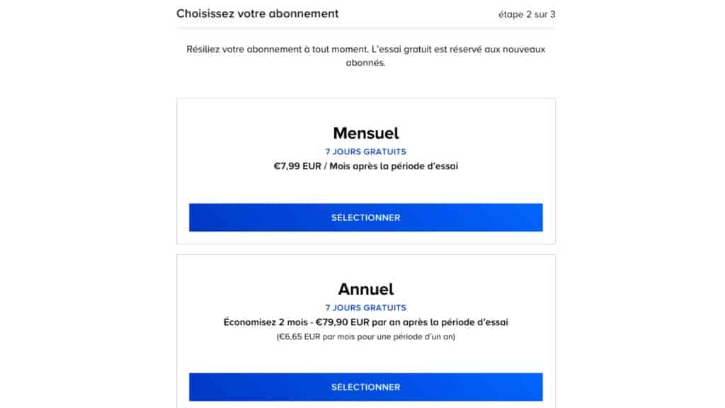 Sur smartphone, Paramount+ facilite l'inscription grâce aux paiements intégrés de l'App Store et du Play Store. // Source : Captures Numerama