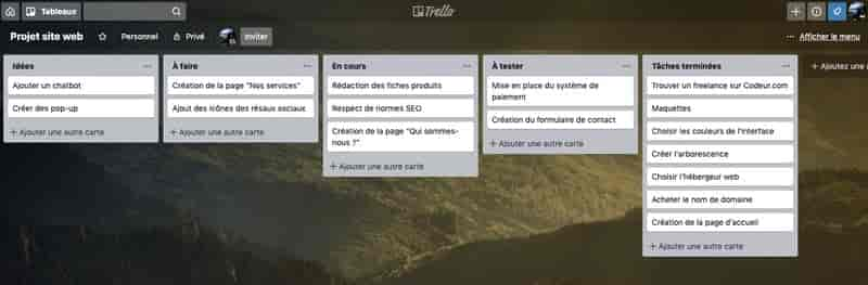 Avancement projet Trello