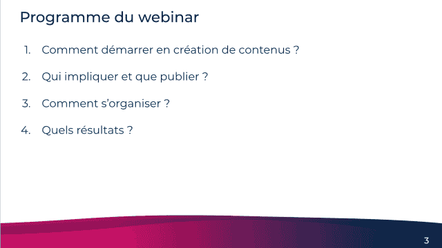 Slide de présentation du sommaire du webinar