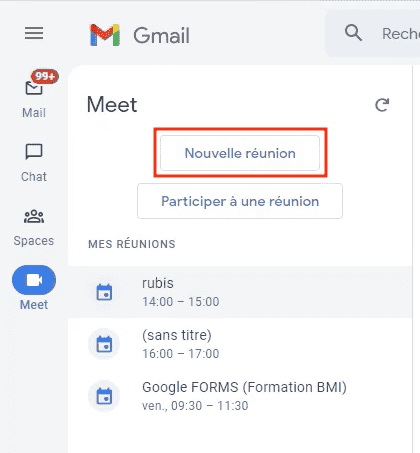 Accès à Google Meet depuis Gmail