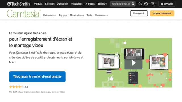 Camtasia, idéal pour capturer un webinaire