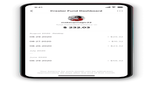 tableau de bord du fonds pour les créateurs de TikTok