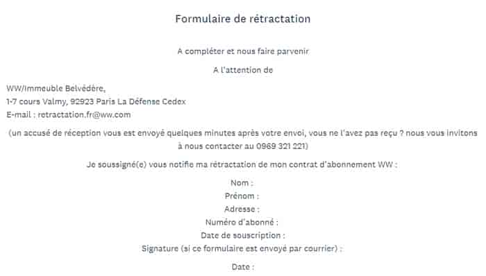 Lettre de rétractation d'un abonnement Weight Watchers