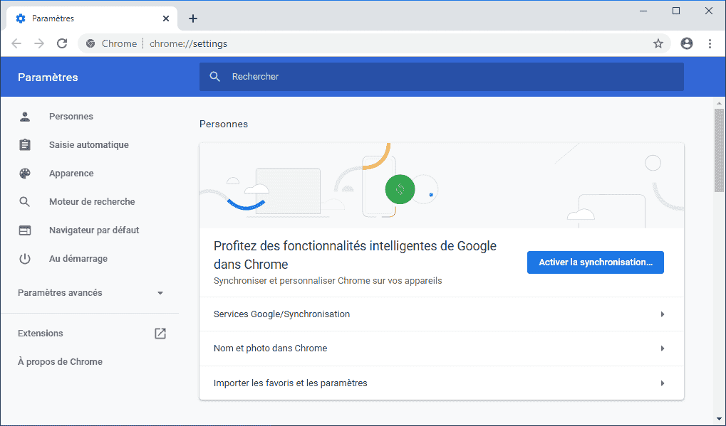 Paramètres de Google Chrome