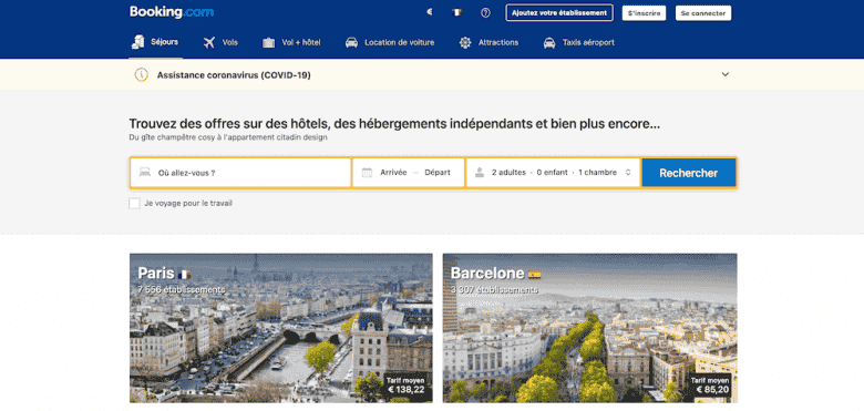 Booking.com page d'accueil