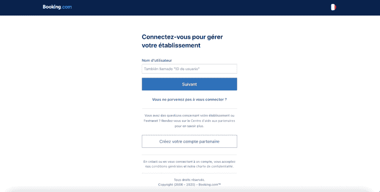 Se connecter à l'extranet Booking.com pour les propriétaires