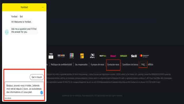 Support client sur le casino en ligne Yonibet