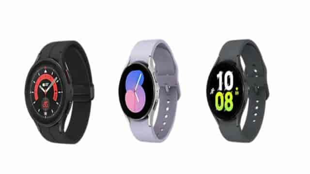 Les Galaxy Watch 5 Pro (à gauche), Watch 5 40 mm (au centre) et Watch 5 44 mm (à droite).©Samsung