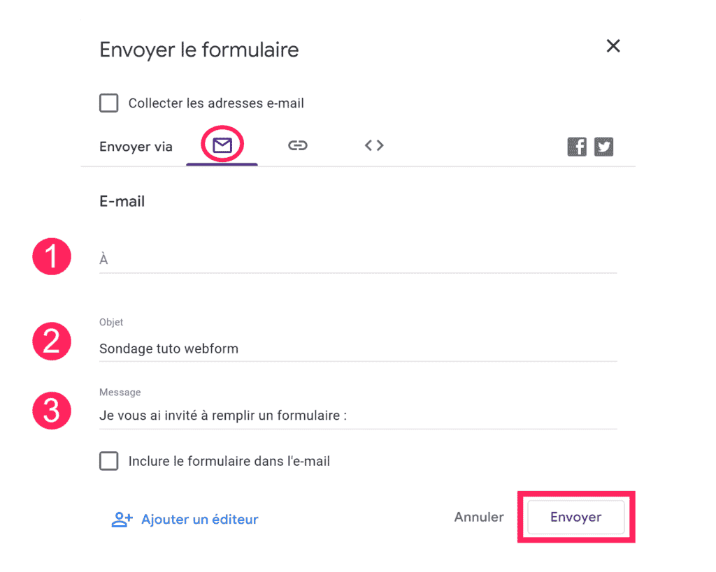 Envoyer le formulaire par e-mail