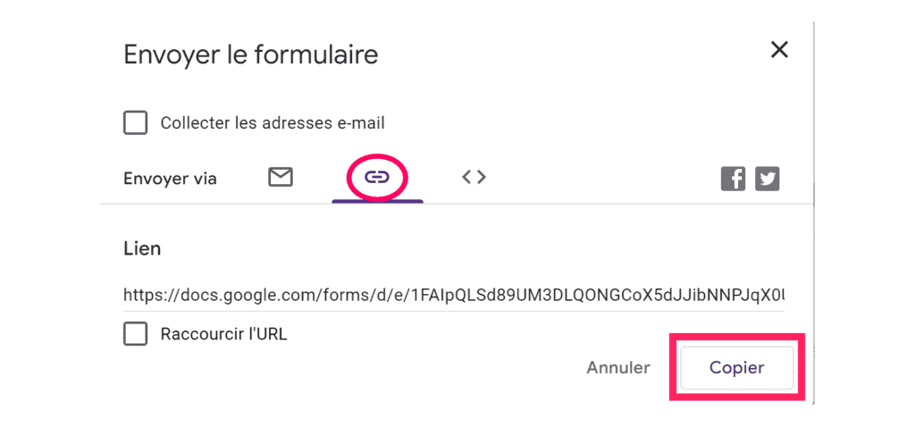 Partager le formulaire via Google Doc