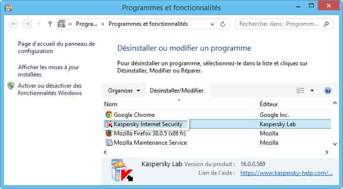 Supprimer le programme Kaspersky