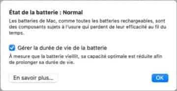 État batterie normal Mac