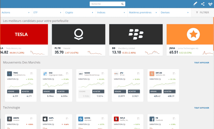 Interface eToro