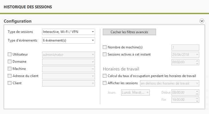 Historique des sessions - Configuration