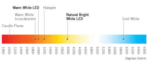 cool, neutral, and warm lighting temperatures in Kelvin (K)