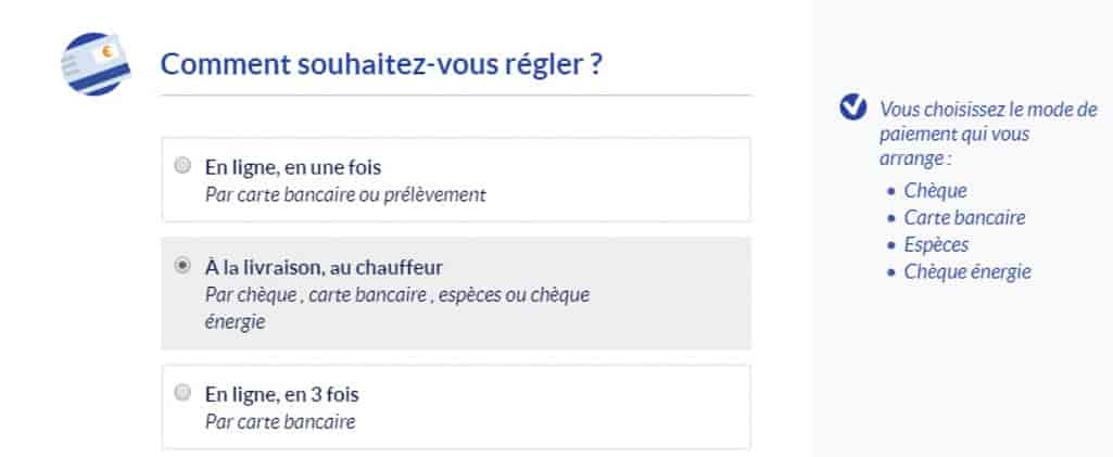 Moyens de paiement à la livraison FioulReduc