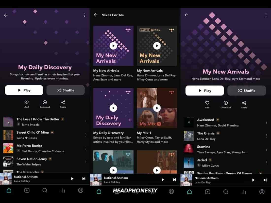 Tidal offers users a variety of personalized mixes.