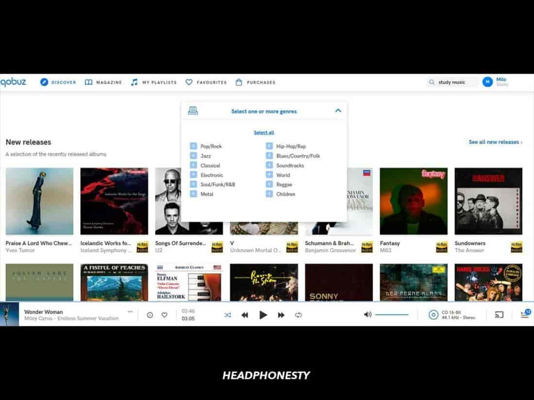 Qobuz offers 12 music genres to choose from.