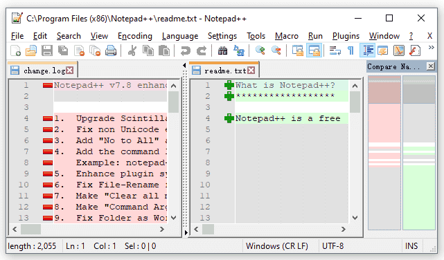 comparer deux fichiers dans Notepad Plus