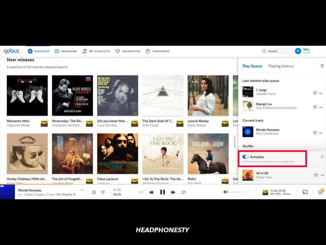 The Autoplay feature on Qobuz keeps the music going.