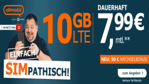 Günstigste D2-Allnet-Flat + 10 GB nur 7,99 Euro Grundgebühr bei allmobil!