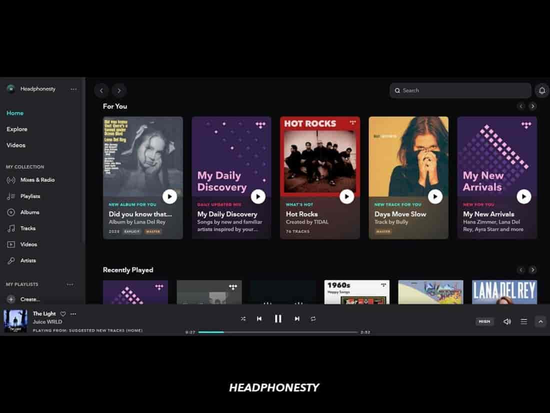 Tidal has an easy-to-navigate interface on desktop.