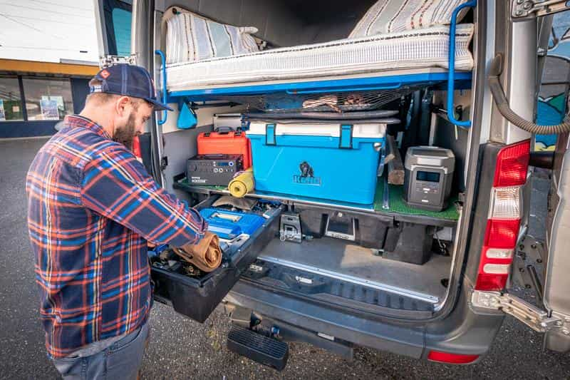 Decked Drawer system in a camper van.