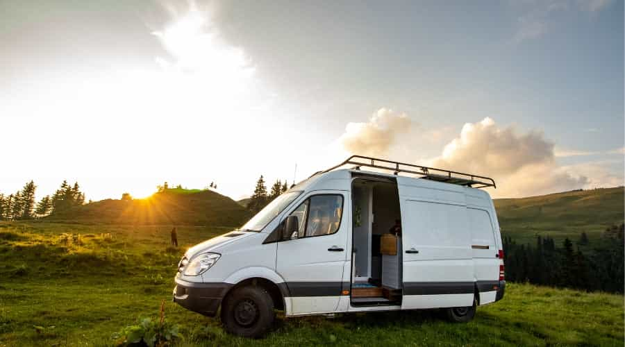 Camper van batteries - sprinter van out in wilderness