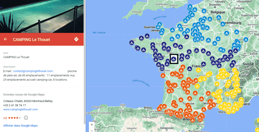 La Carte de comment trouver un camping ouvert toute l'année en France