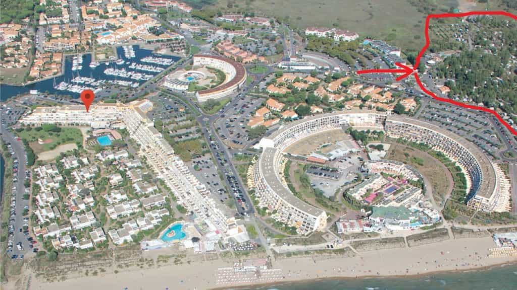 Cap d’Agde Naturist Village with the Rene Oltra Campsite outlined in red