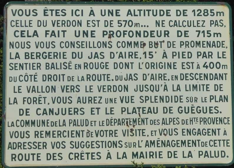 ‘You are here at an altitude of 1285m. That of Verdon is 570m… Don’t calculate, that’s a depth of 715m’