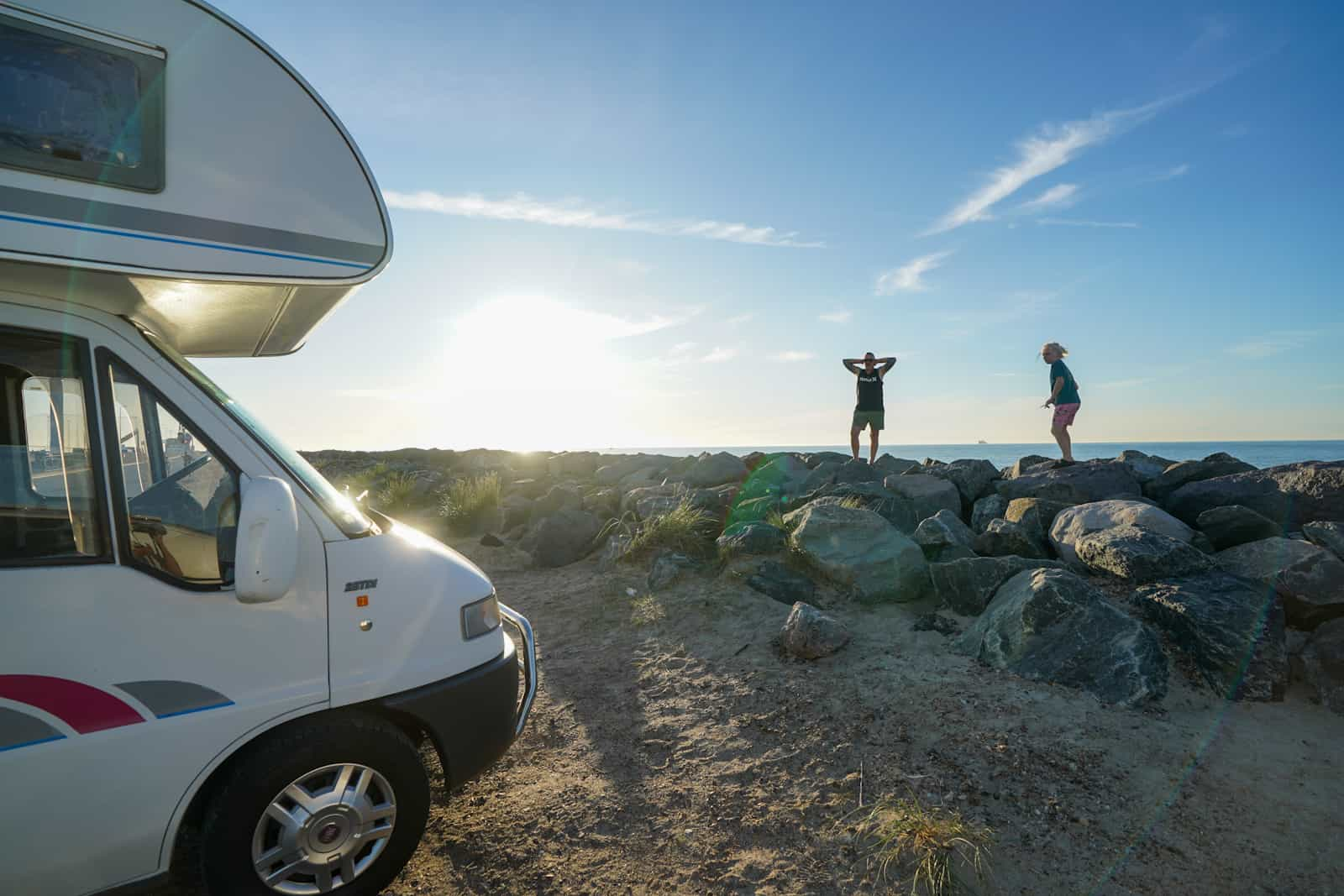 Parked up by the shore in Hirtshals (only metres from the ferry boarding terminal). How to get the ferry from Denmark to Norway with your motorhome.