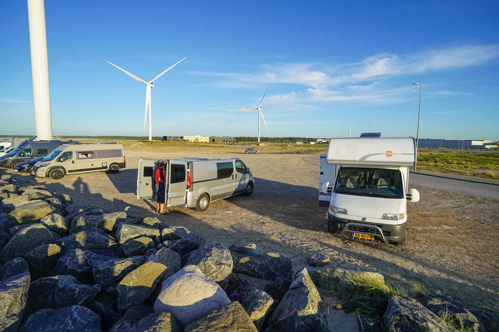 Parked up by the shore in Hirtshals (only metres from the ferry boarding terminal). How to get the ferry from Denmark to Norway with your motorhome.