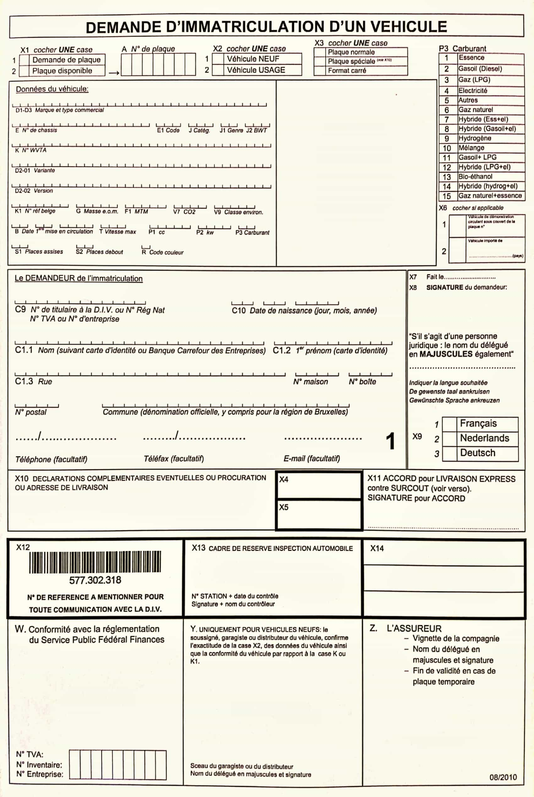 Demande d’immatriculation Camping Car