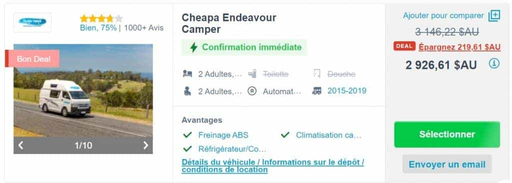 Tarifs de location de camping-car en Australie